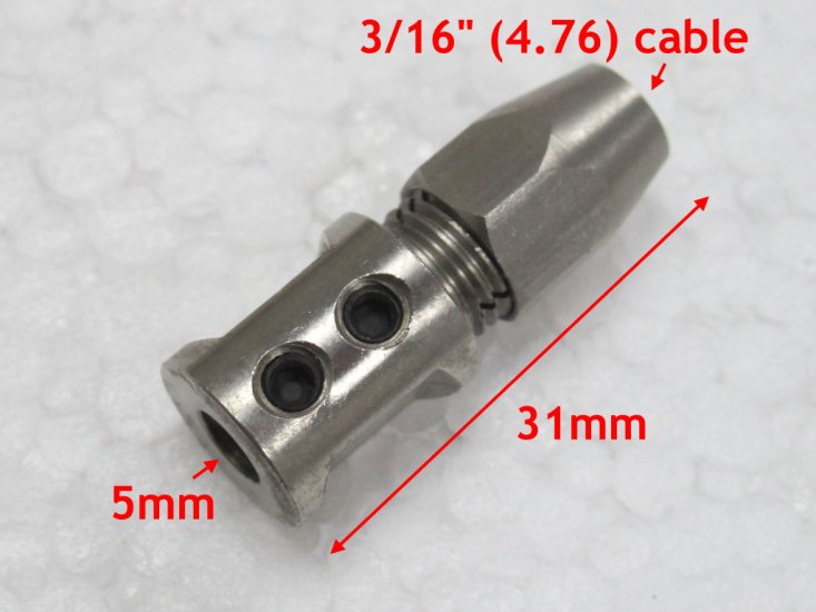 (image for) Flex Collet for 5mm Un-Thread Motor Shaft to 3/16" Cable Shaft