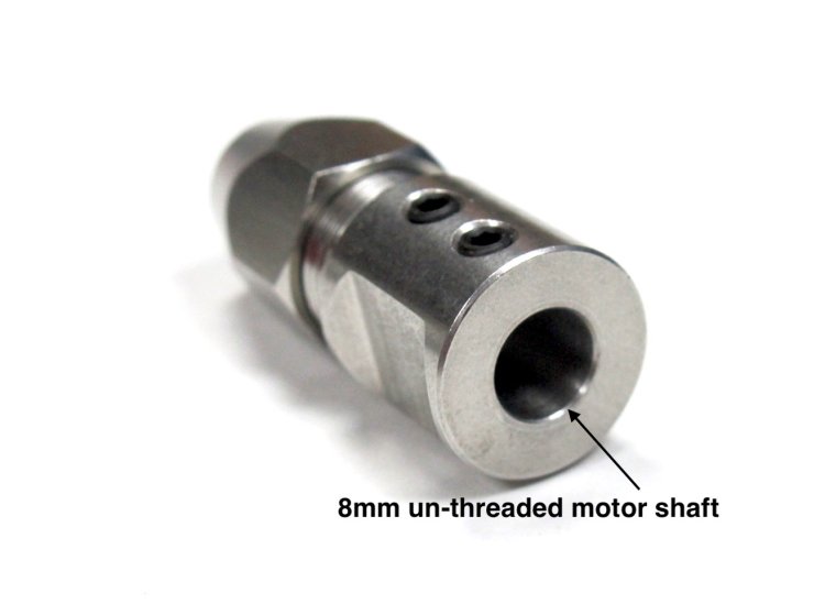 (image for) Flex Collet for 8mm Un-Thread Motor Shaft to 1/4" Cable Shaft