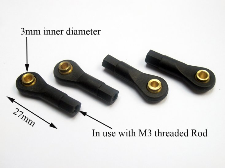 (image for) Black Plastic Ball Joints x 4 unit for M3 Threaded Rod