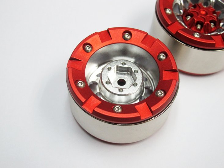 (image for) Alloy Beadlock 1.9 Wheel Rim Red Silver 1:10 RC Crawlers x 2