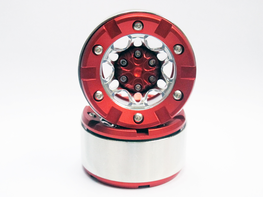 (image for) Alloy Beadlock 1.9 Wheel Rim Red Silver 1:10 RC Crawlers x 2